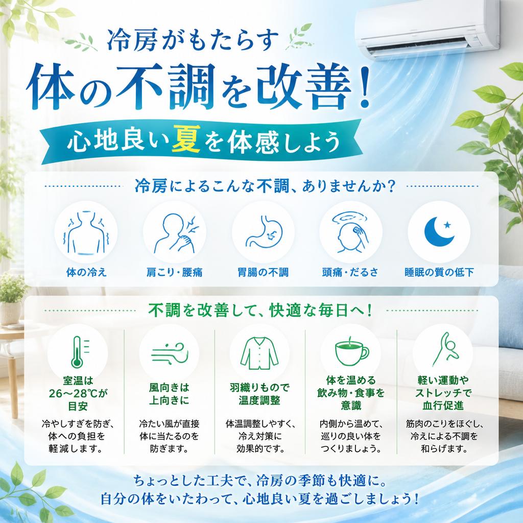冷房がもたらす体の不調を改善！心地良い夏を体感しよう