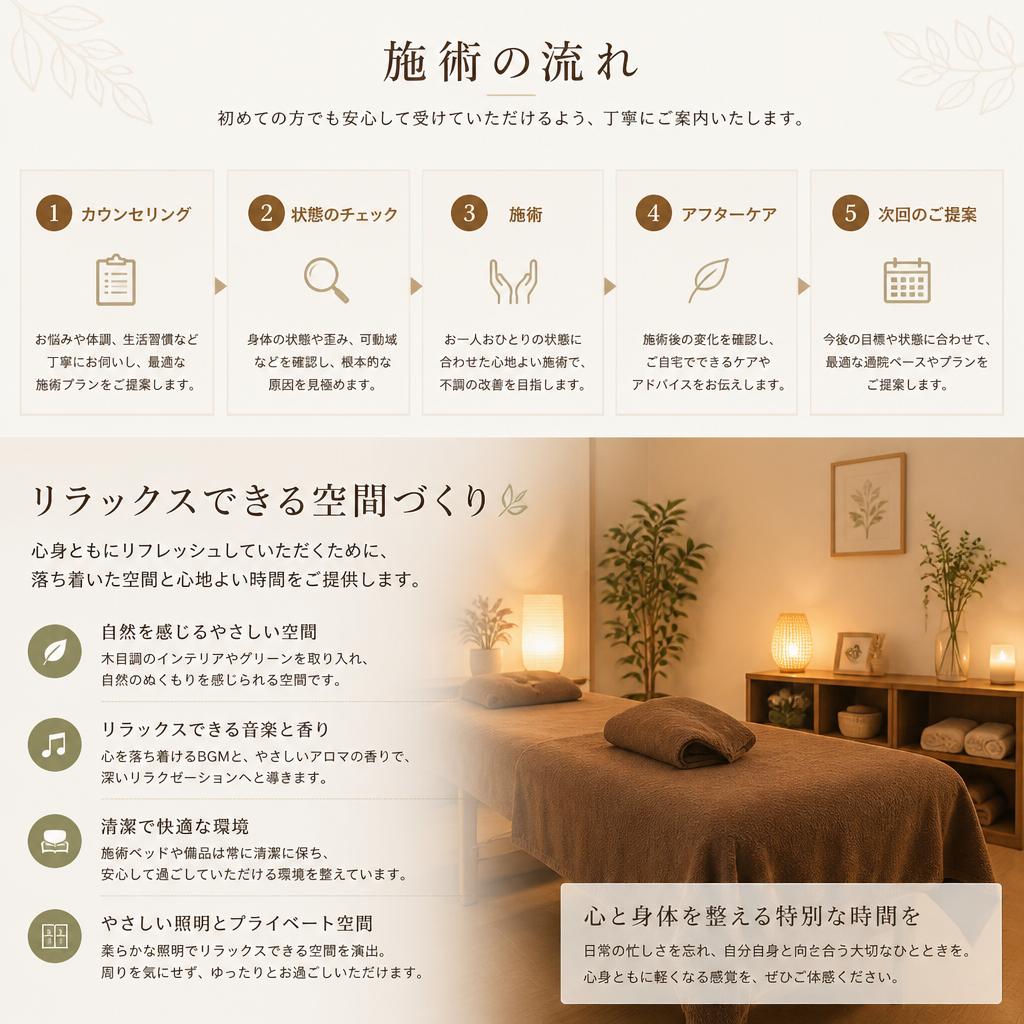 3. 施術の流れとリラックス空間